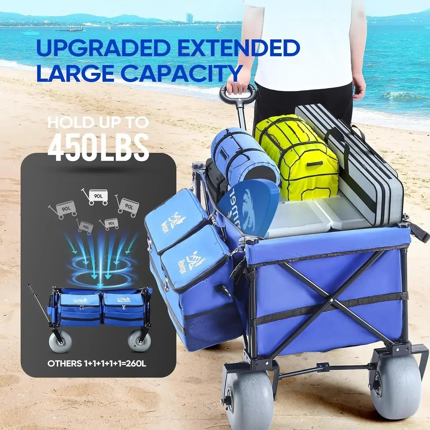 Beach Wagon with All-Terrain Balloon Wheels - Storage Bag