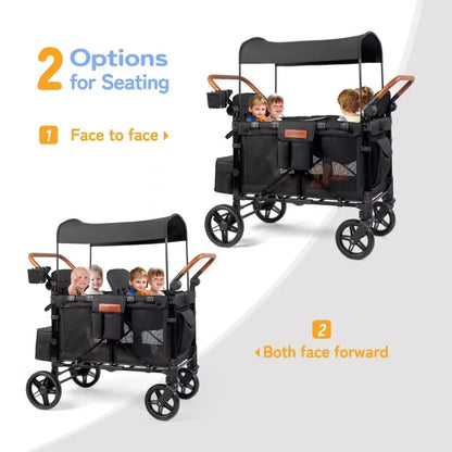 Outdoor Folding Wagon Stroller, 4 Seater with Full Canopy.