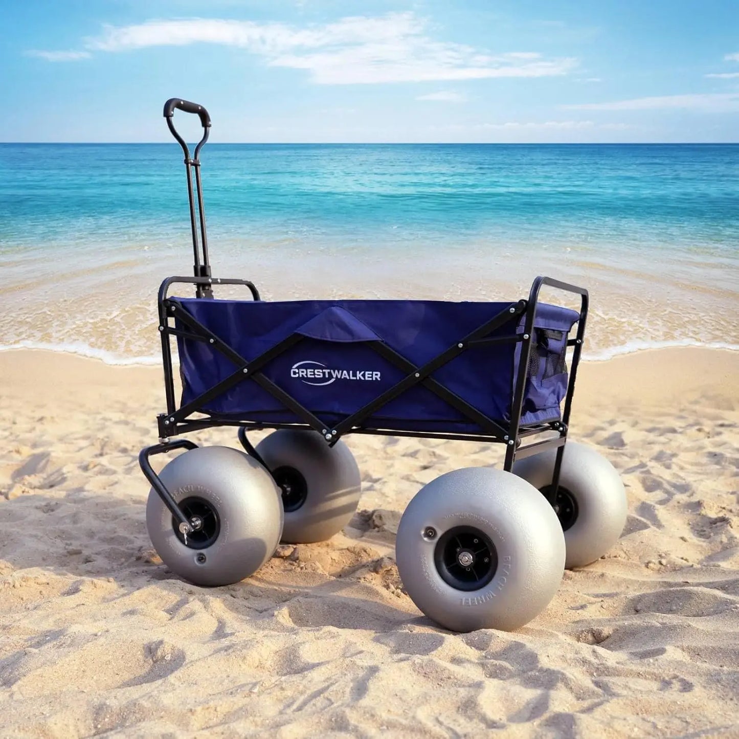 Beach Wagon with 13'' Balloon Wheels, Heavy Duty, All-Terrain, Collapsible Cart with Big Wheels for Sand, Pump Included