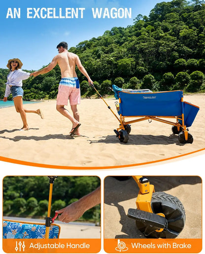500lbs Love-Seat Wagon, Foldable, 3-in-1 Bench Wagon Seat for 2 Adults, Heavy Duty Utility Cart, 31L Detachable Cooler Bag, Adjustable