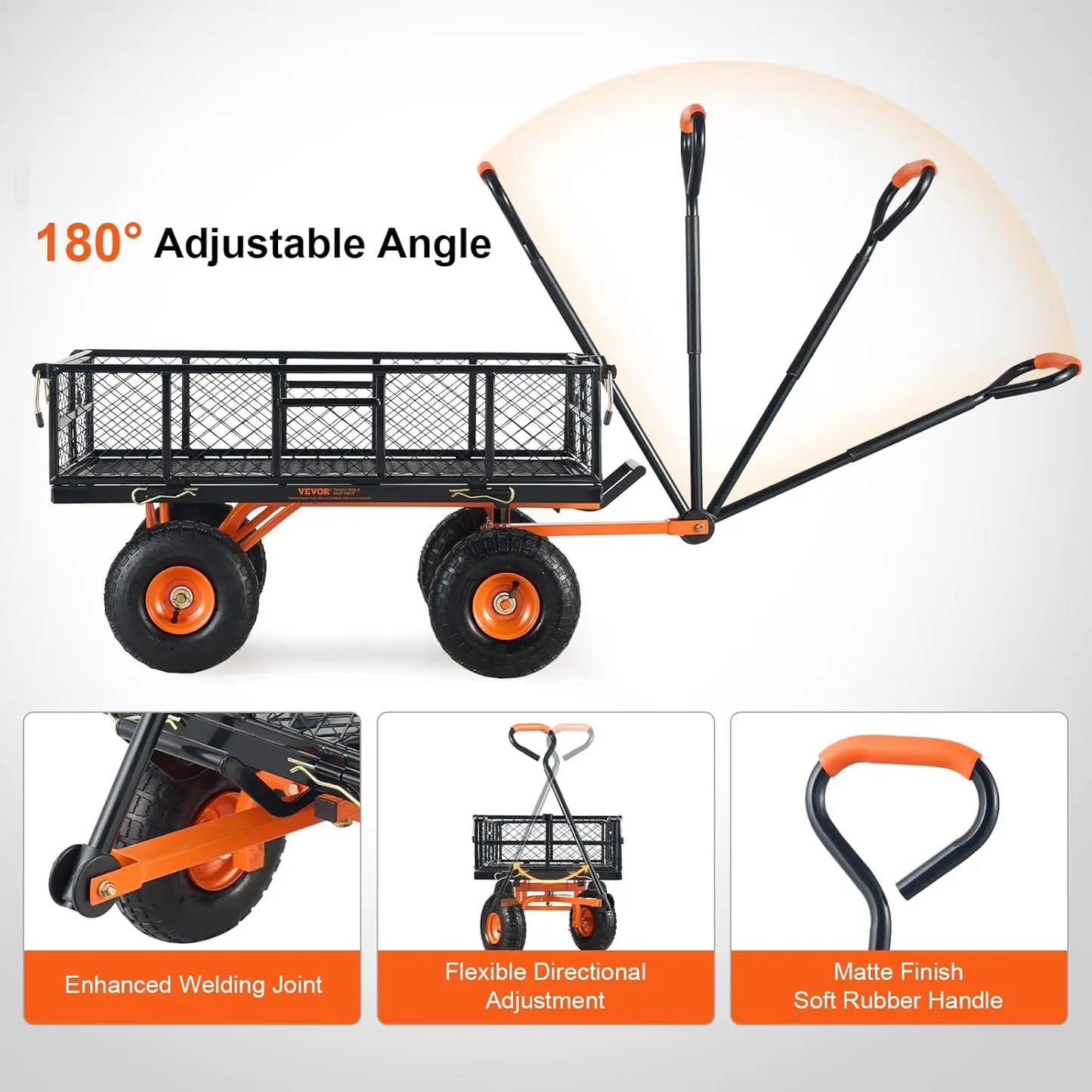 400lbs Steel Garden Dump Cart, Heavy Duty, Wagon with Removable Sides Convert to Flatbed Utility Liner 10in
