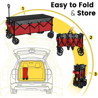 48''L Collapsible Foldable Extended Wagon with 440lbs Weight Capacity, Heavy Duty 300L Wagon Cart