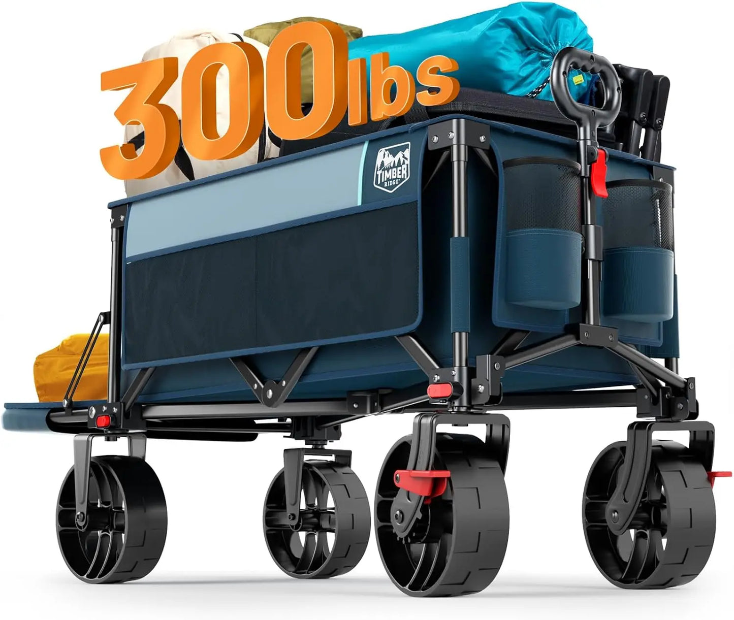 TIMBER RIDGE 47" L Collapsible Wagon with Tailgate & Brake, 300lbs Heavy Duty Beach Wagon with All-Terrain, Big Wheels 250L