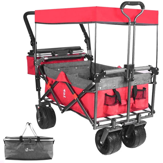 Heavy Duty Collapsible Wagon with Removable Tray - Folding Kitchen Island Trolley for Easy Storage And Transport