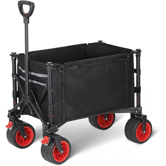 Collapsible Compact Wagon Cart, Heavy Duty 220LBS Capacity with All-Terrain Wheels & Brakes