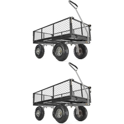 800 Pound Capacity, Heavy Duty Durable Steel Mesh, Convertible Flatbed Garden, Outdoor Hauling Utility Wagon Cart, Black (2 Pack)