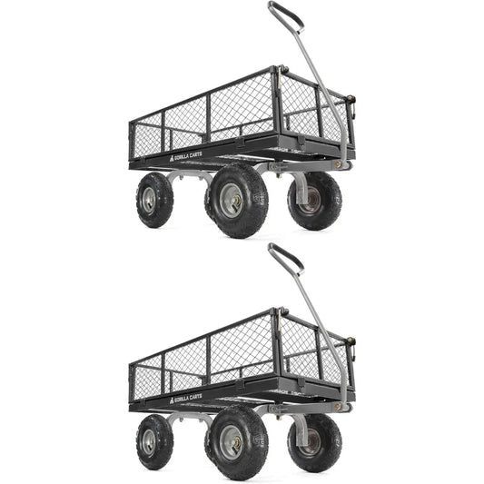 800 Pound Capacity, Heavy Duty Durable Steel Mesh, Convertible Flatbed Garden, Outdoor Hauling Utility Wagon Cart, Black (2 Pack)