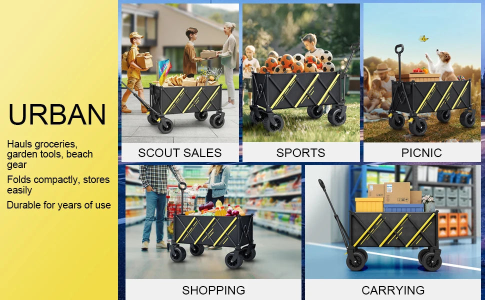 Foldable Wagon - Heavy Duty Garden cart with Large All-Terrain Wheels