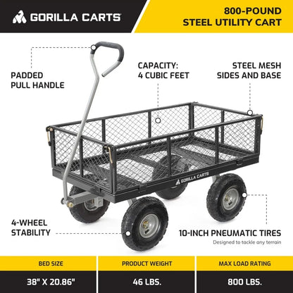 800 Pound Capacity, Heavy Duty Durable Steel Mesh, Convertible Flatbed Garden, Outdoor Hauling Utility Wagon Cart, Black (2 Pack)