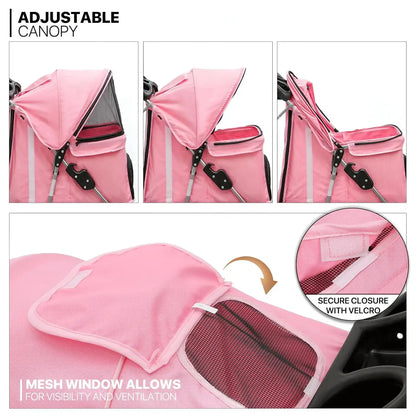 3-Wheels Foldable Pet Stroller with Waterproof Cover - Adjustable Canony