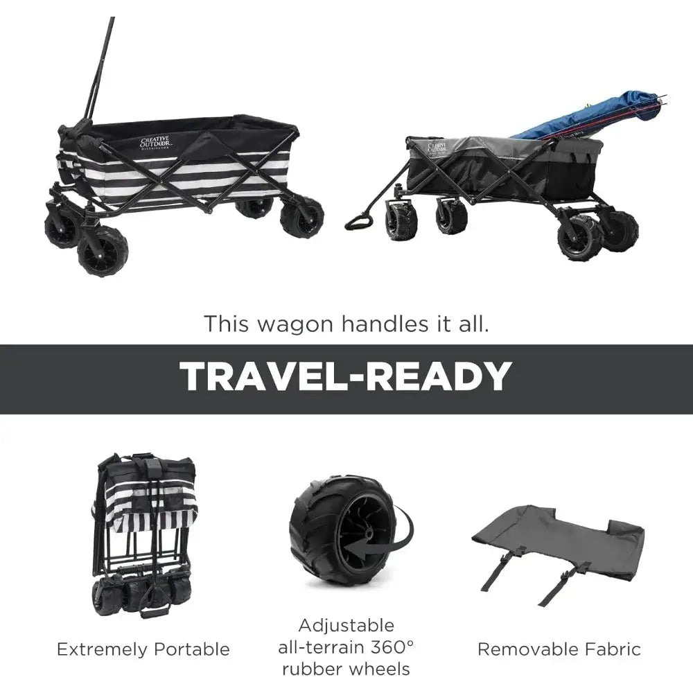 Creative Outdoor Wagon for Kids, Push Pull Collapsible Stroller Folding Cart for Cargo | All Terrain | Beach, Park, Garden, & Sports - rubber wheels