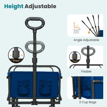 Wagon Cart Foldable with All-Terrain Wheels & Adjustable Handle, Portable Heavy Duty 300LBS Weight