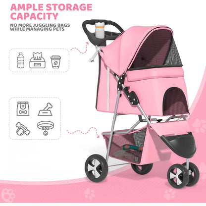 Pet Stroller - 3-Wheel, Foldable, Lightweight