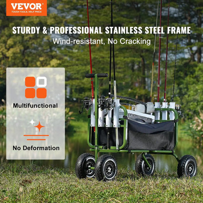 Foldable Beach Fishing Cart, 300 lbs with Rubber Balloon Tires