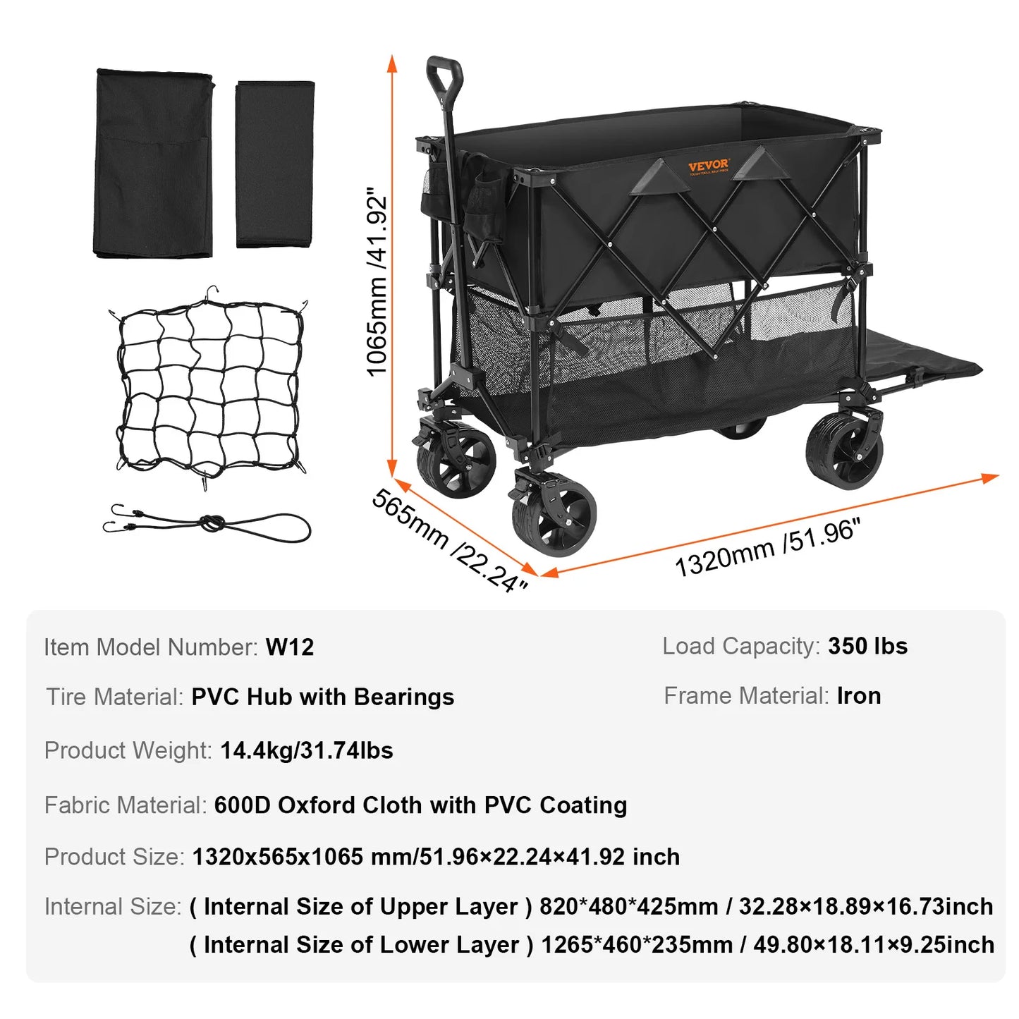Collapsible Folding Wagon with All-Terrain Wheels