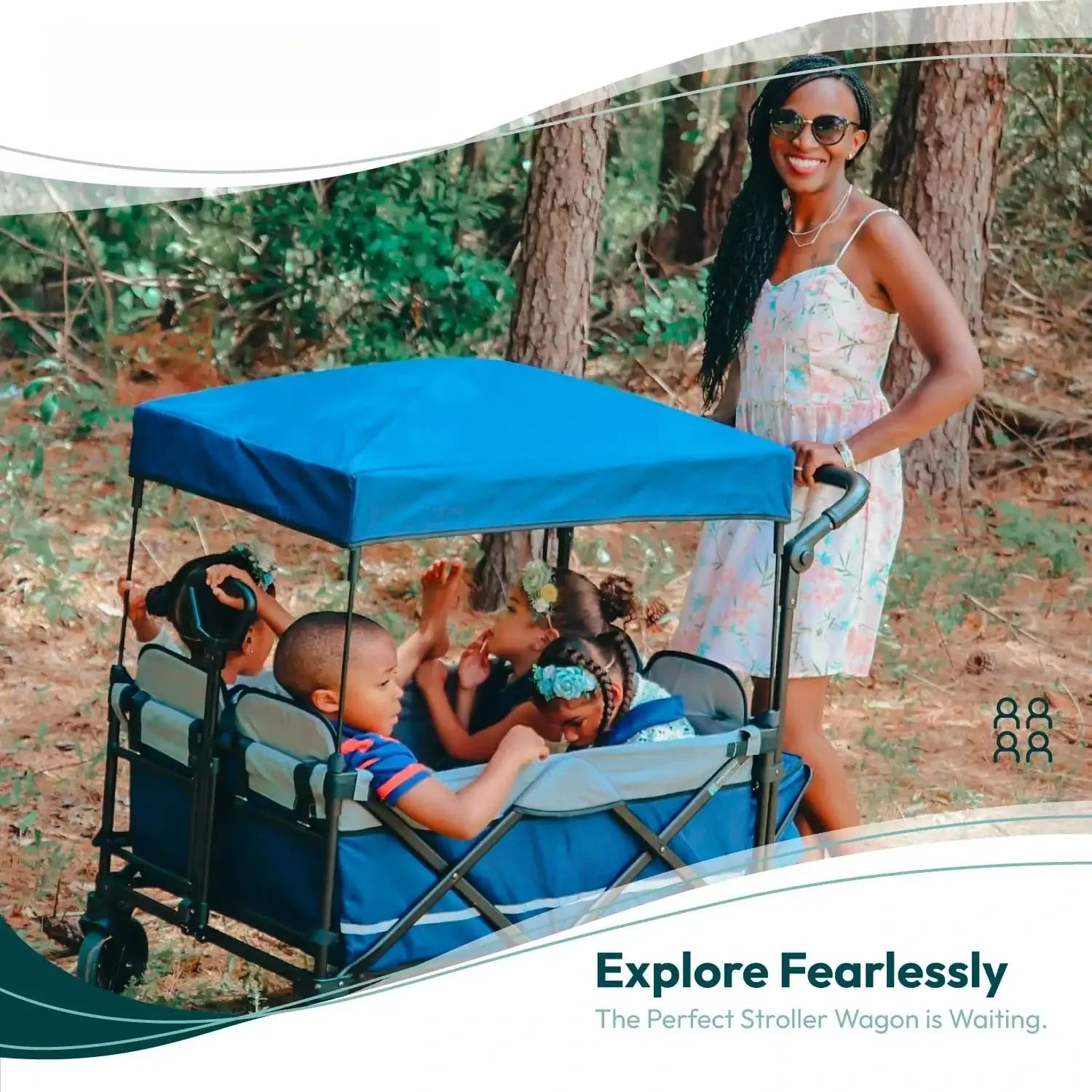 X4 Push and Pull Quad Stroller Wagon (4 Seater) - Collapsible with Seats with 5-Point , Adjustable Push Handle, Black-outdoor - 4 passengers