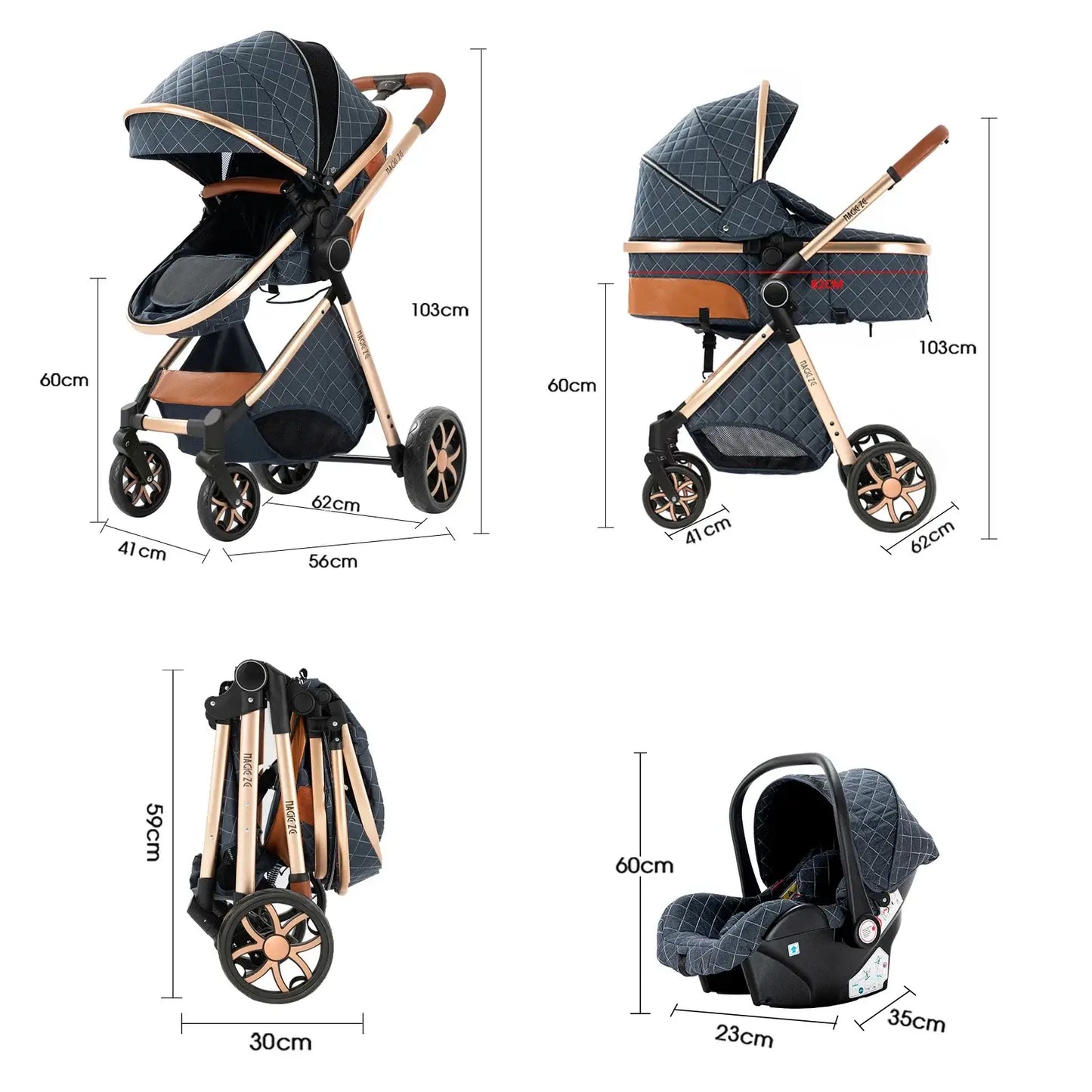 3-in-1 Lightweight Stroller - Carriage, Bassinet