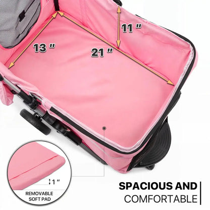 3-Wheels Foldable Pet Stroller with Waterproof Cover - Spacious