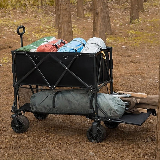 Double Decker Wagon, 600lb Capacity & 400L Collapsible Sports Wagon w/Big Wheels, 54" Extended Utility Folding Cart-