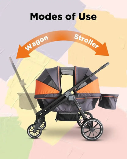 Double Seat Stroller Wagon – All-Terrain 2-in-1 Push & Pull Design, Double Seat, Large Storage, Adjustable Canopy, Removable Child Tray - side view-wagon and stroller