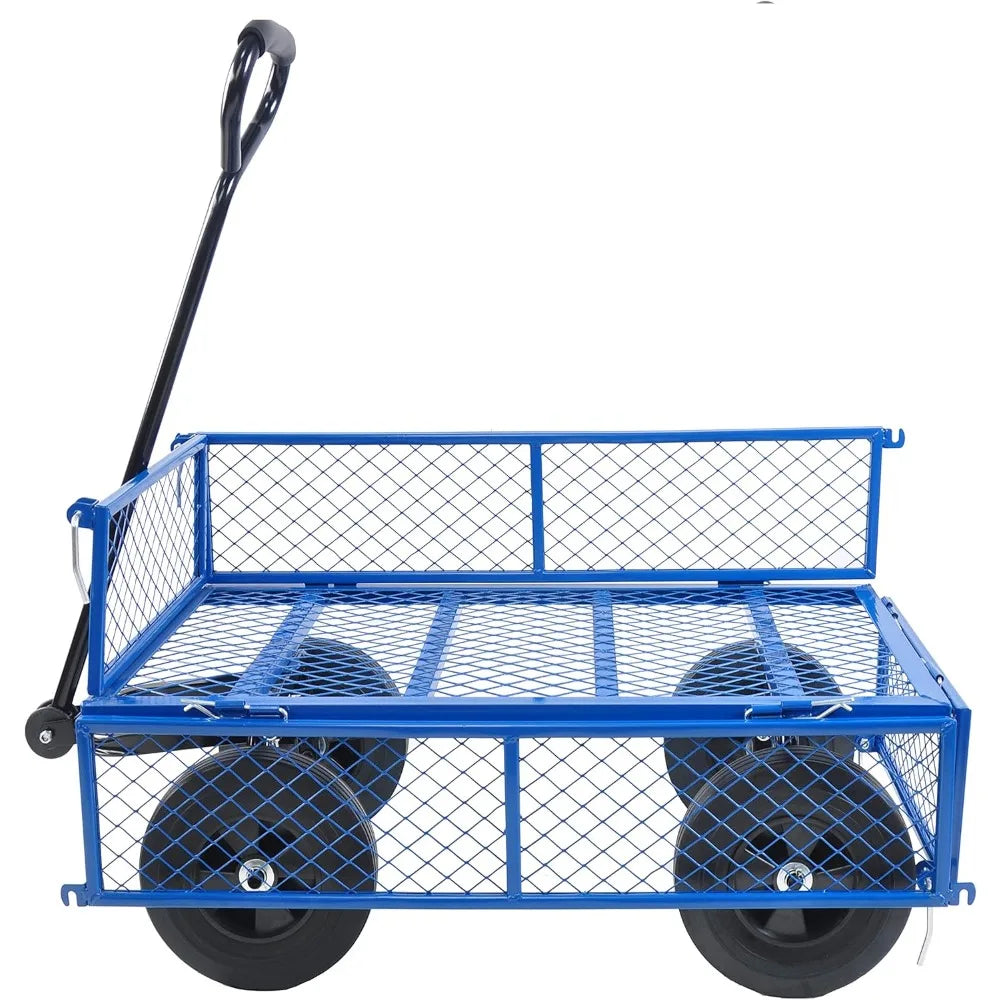 Solid Wheels 10" Flat Free Tires Steel Garden Wagon cart - 1100LBS, with Detachable Sides