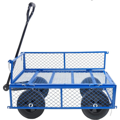 Solid Wheels 10" Flat Free Tires Steel Garden Wagon cart - 1100LBS, with Detachable Sides