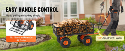 400lbs Steel Garden Dump Cart, Heavy Duty, Wagon with Removable Sides Convert to Flatbed Utility Liner 10in
