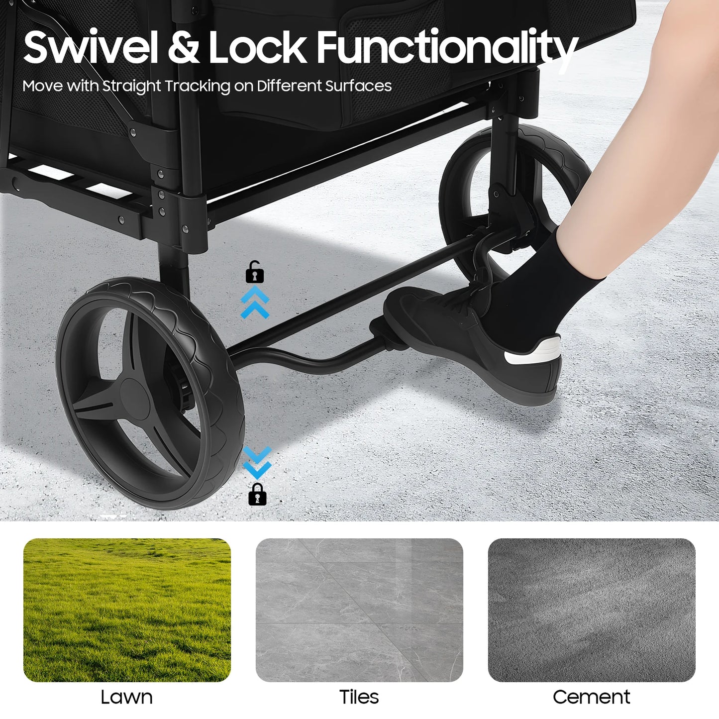 4 Seater Baby Wagon Stroller with Lockable Wheels, Extra Long Foldable Push chair with Adjustable Handle