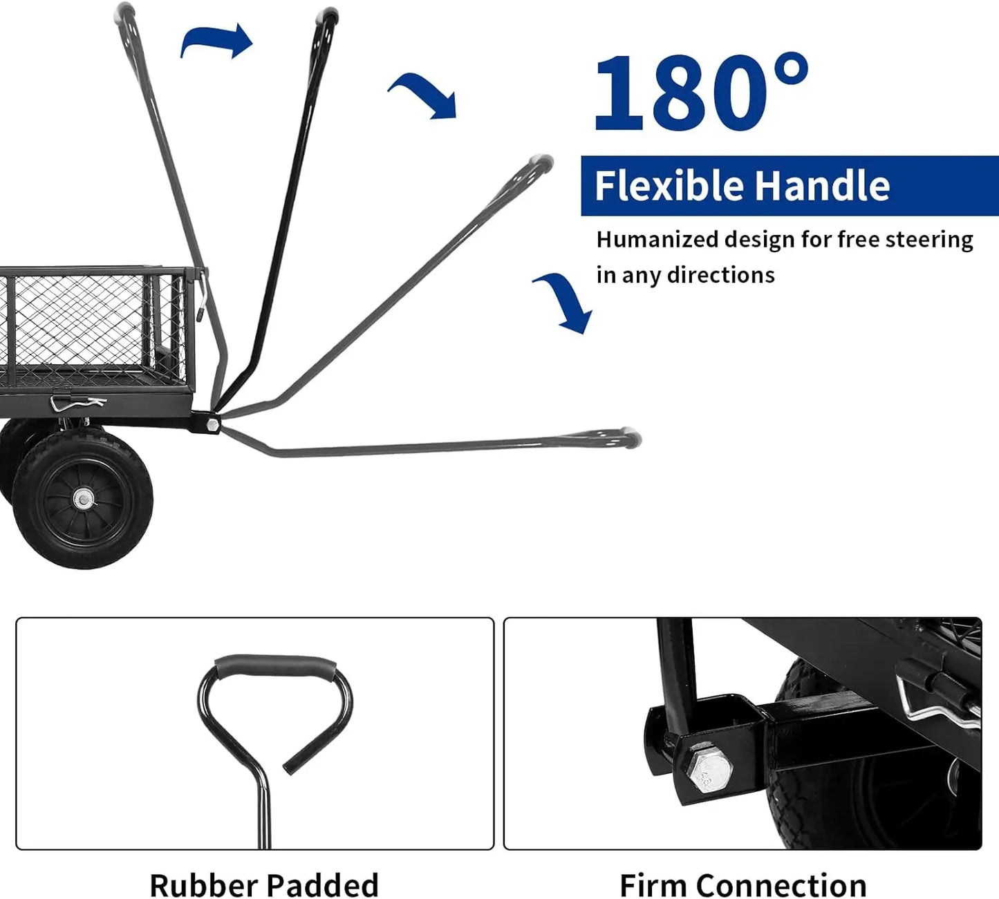 880 lbs 10" Flat Free Tires Steel Garden Cart with 180° Rotating Handle and Removable Sides