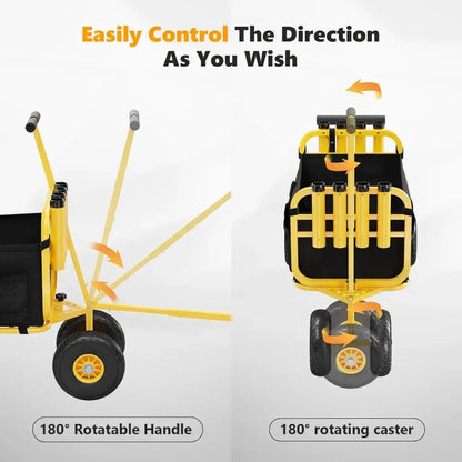 Fishing Cart, Foldable Trolley with 11" Airless Tires, Beach Trailer with Large Cargo Basket, 550 lbs Load Capacity, 8 Fishing Rod holders - adjustable handle