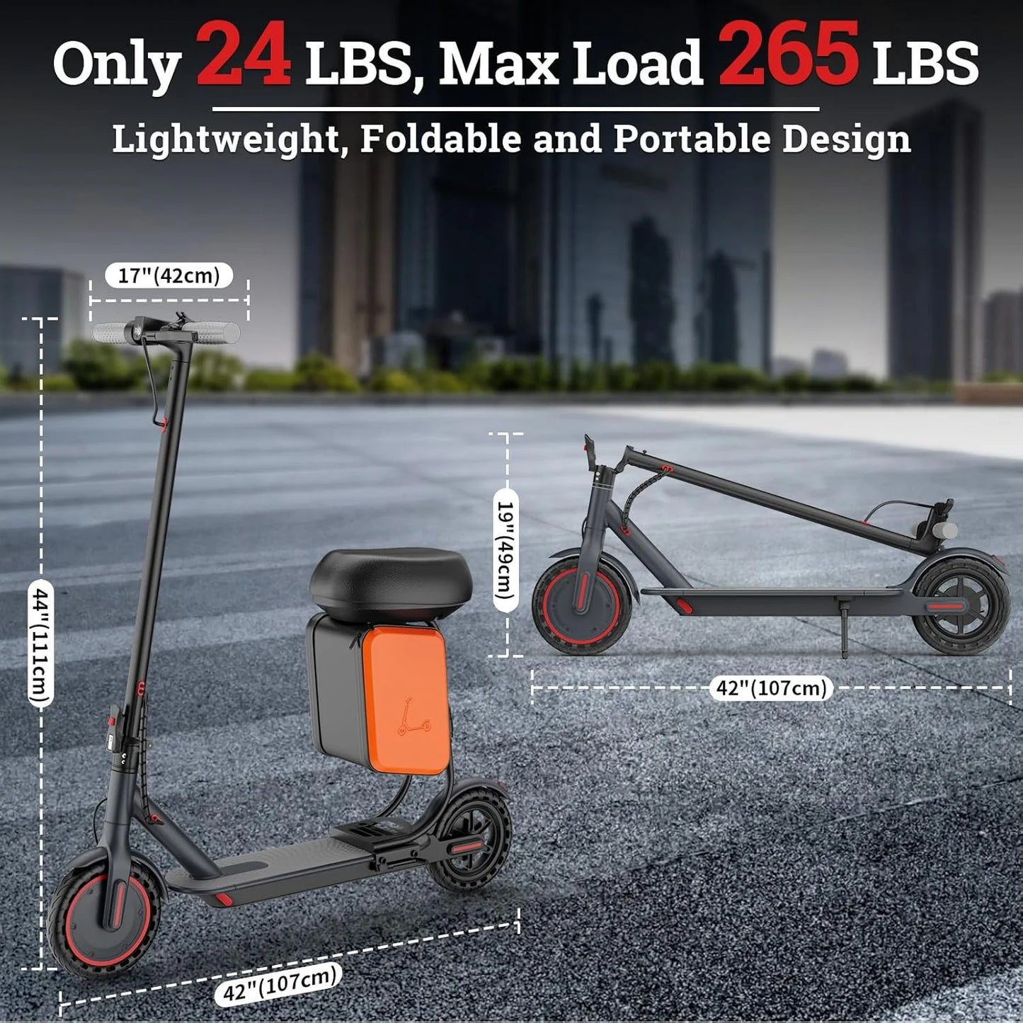 LP60 Adult Foldablel Electric Scooter with seat, 350W Motor 36V 5.2Ah Battery, 19mph Max Speed, Up to 16miles Range