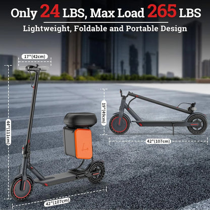 LP60 Adult Foldablel Electric Scooter with seat, 350W Motor 36V 5.2Ah Battery, 19mph Max Speed, Up to 16miles Range
