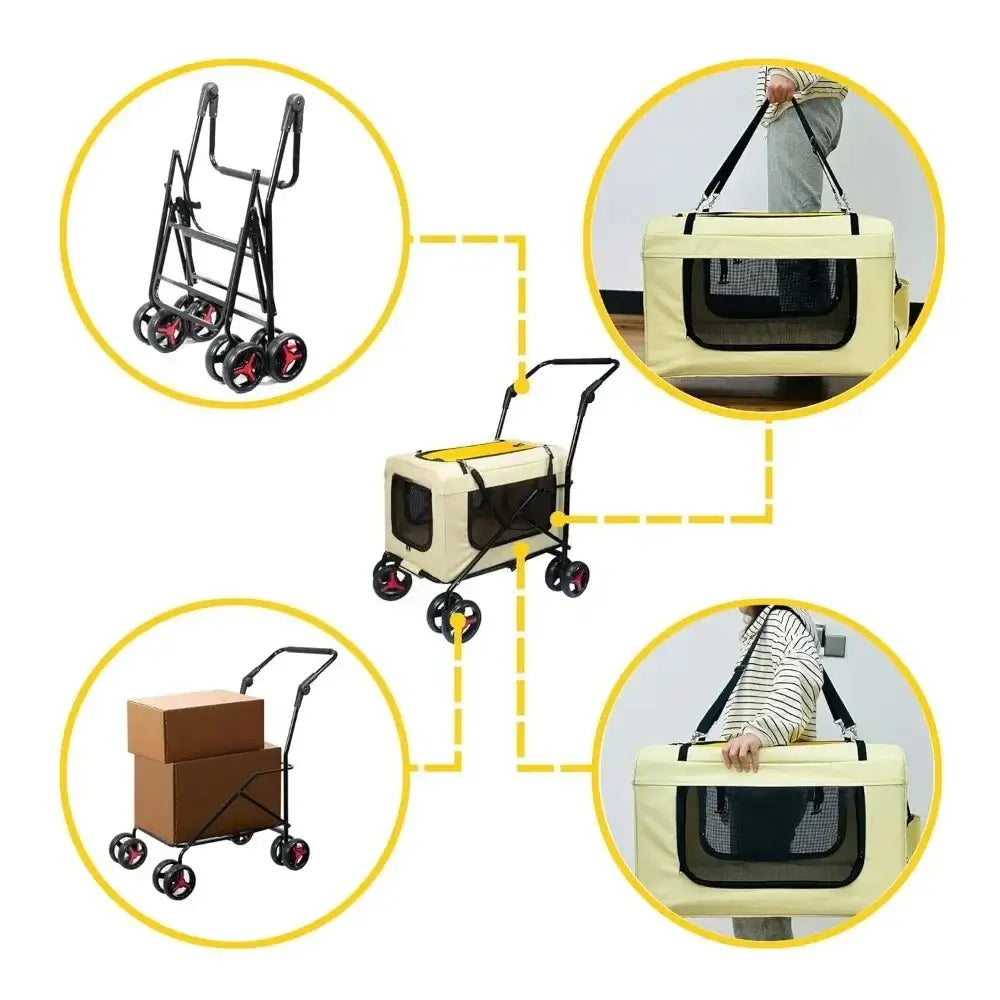 Pet Carrier with 4 Wheels, Detachble, Clean and Replace Pet Basket, Portable and Foldable Pet Travel Stroller for Small/Medium Dog - use as carrier