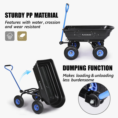 Garden Dump Cart w/ Quick Release System 600lb Yard Cart, Heavy Duty Poly Yard Dump Wagon w/ Adjustable Handle 10in Tires