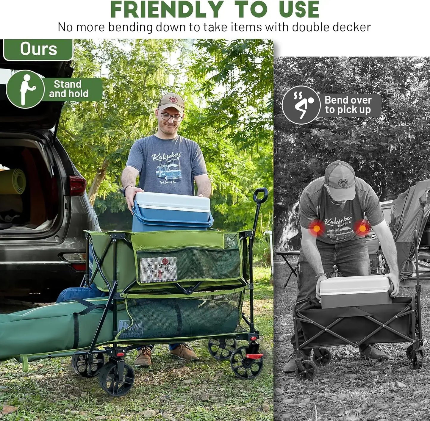Heavy Duty Double Decker Wagon with Brakes, 54" Extra Long Extender Wagon Cart, 450lbs Heavy Duty Collapsible Cart - collapsible design