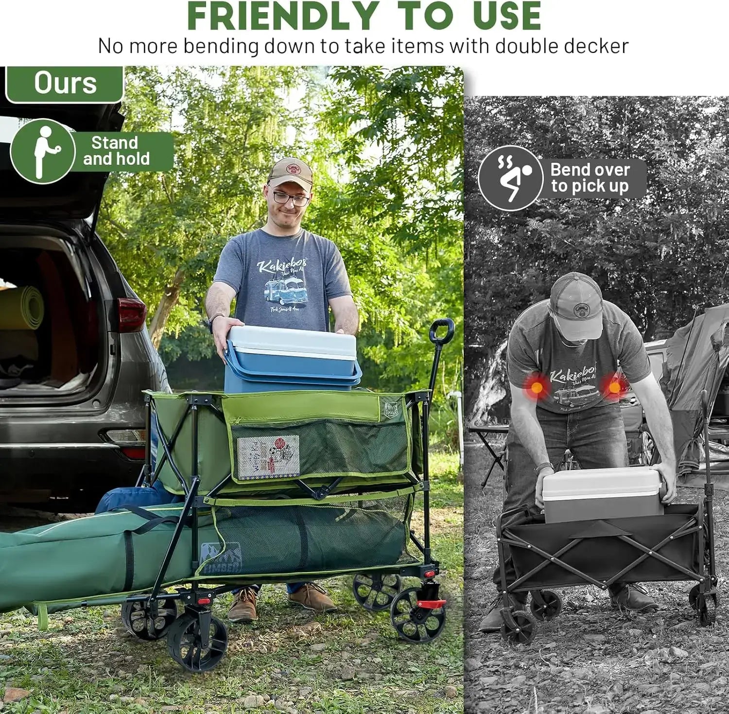 Heavy Duty Double Decker Wagon with Brakes, 54" Extra Long Extender Wagon Cart, 450lbs Heavy Duty Collapsible Cart - collapsible design