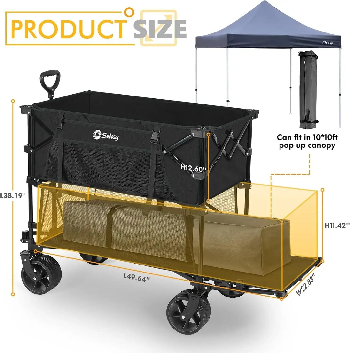400L Large Capacity Folding Double Decker Wagon with Brakes, 54"Extra Long Extender Wagon Cart, 450lbs Heavy Duty Collapsible Cart - product dimensions