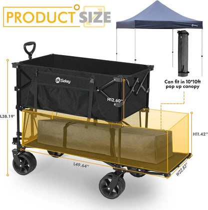 400L Large Capacity Folding Double Decker Wagon with Brakes, 54"Extra Long Extender Wagon Cart, 450lbs Heavy Duty Collapsible Cart - product dimensions