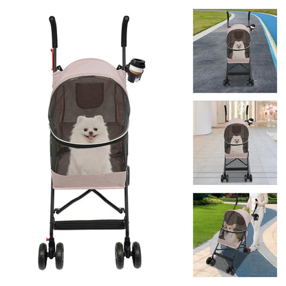 Pet Stroller for Small Pets, Lightweight Foldable with 360° Wheels, Safety Leash