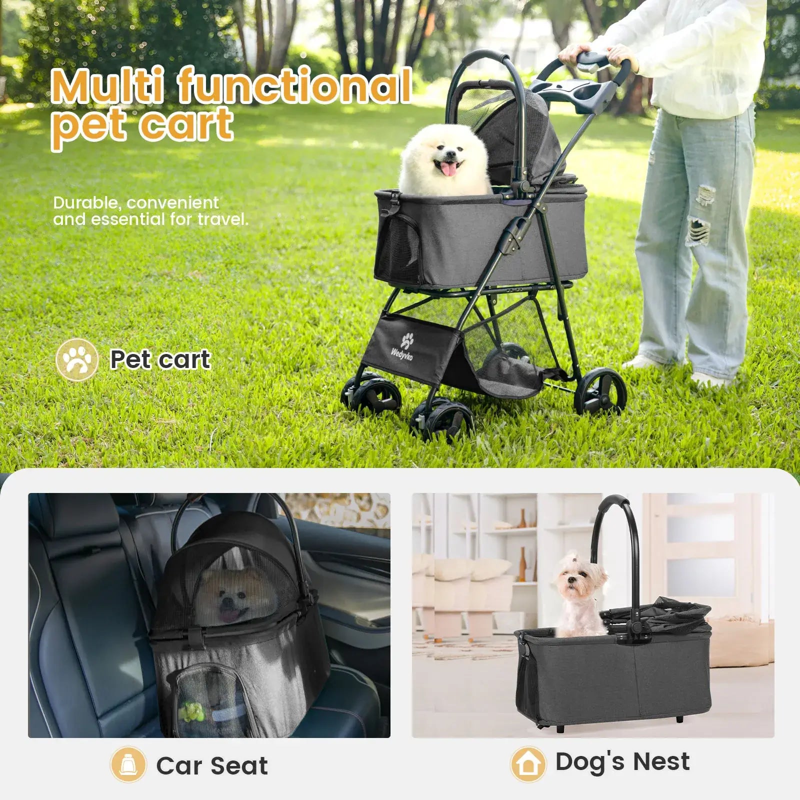 Luxury Detachable Pet Stroller - Multifunctional