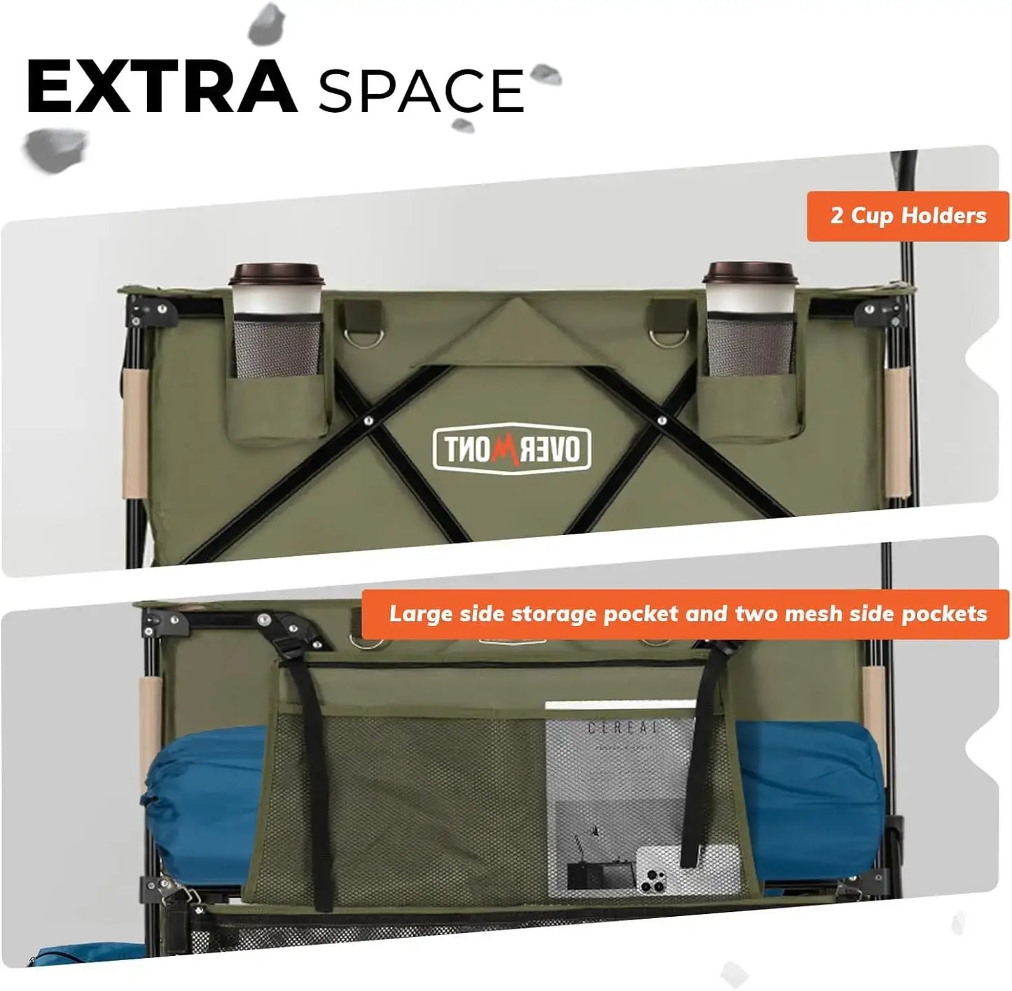 400L Foldable Double Decker Wagon, Large Capacity Collapsible Wagon Cart, 52" Extra Long Extender All Terrain Big Wheels - extra storage space