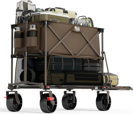 400L Large Capacity Folding Double Decker Wagon with Brakes, 54" Extra Long Extender Wagon Cart, 450lbs Heavy Duty Collapsible Cart - large capacity