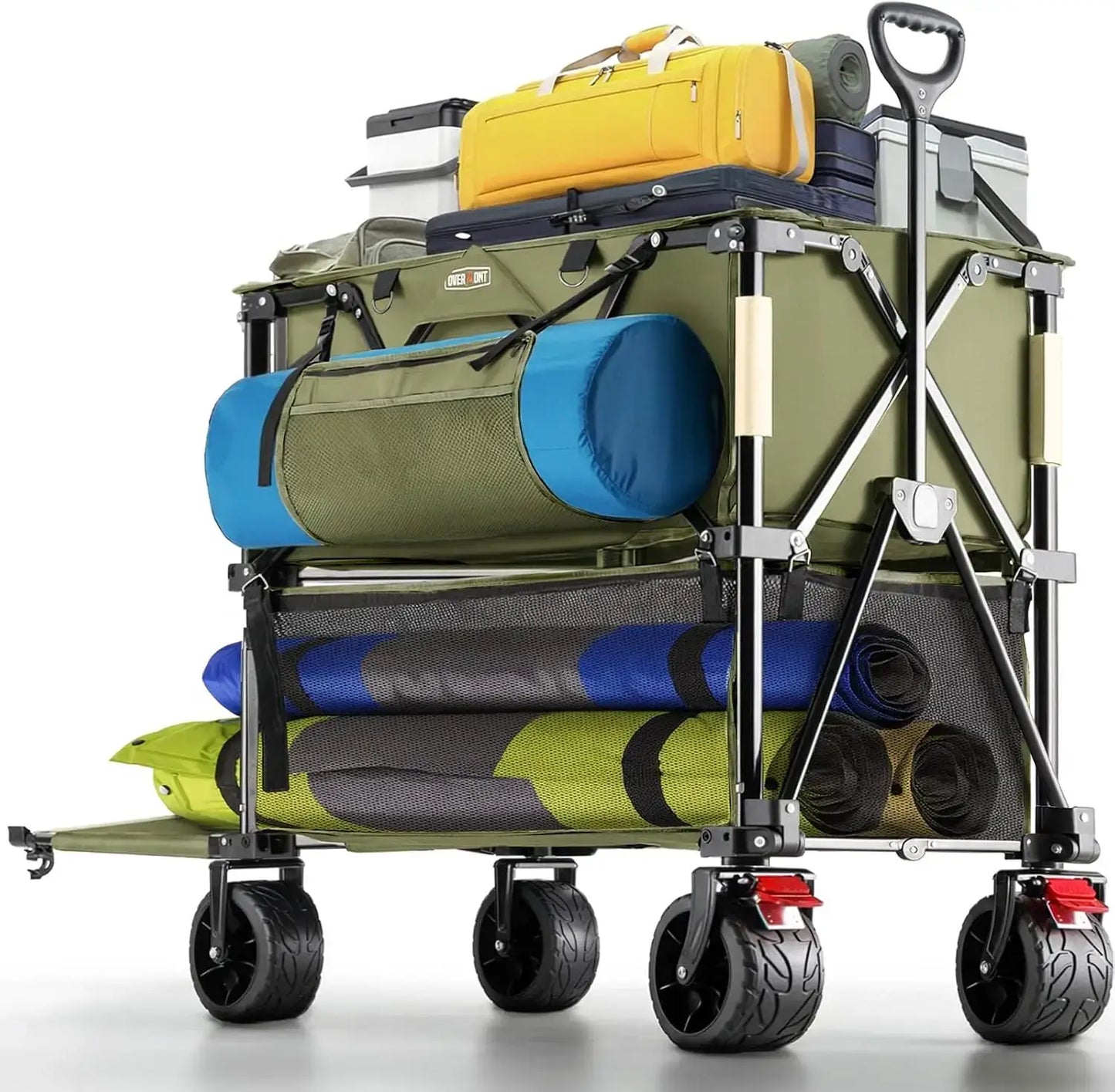 400L Foldable Double Decker Wagon, Large Capacity Collapsible Wagon Cart, 52" Extra Long Extender All Terrain Big Wheels - large load capacity