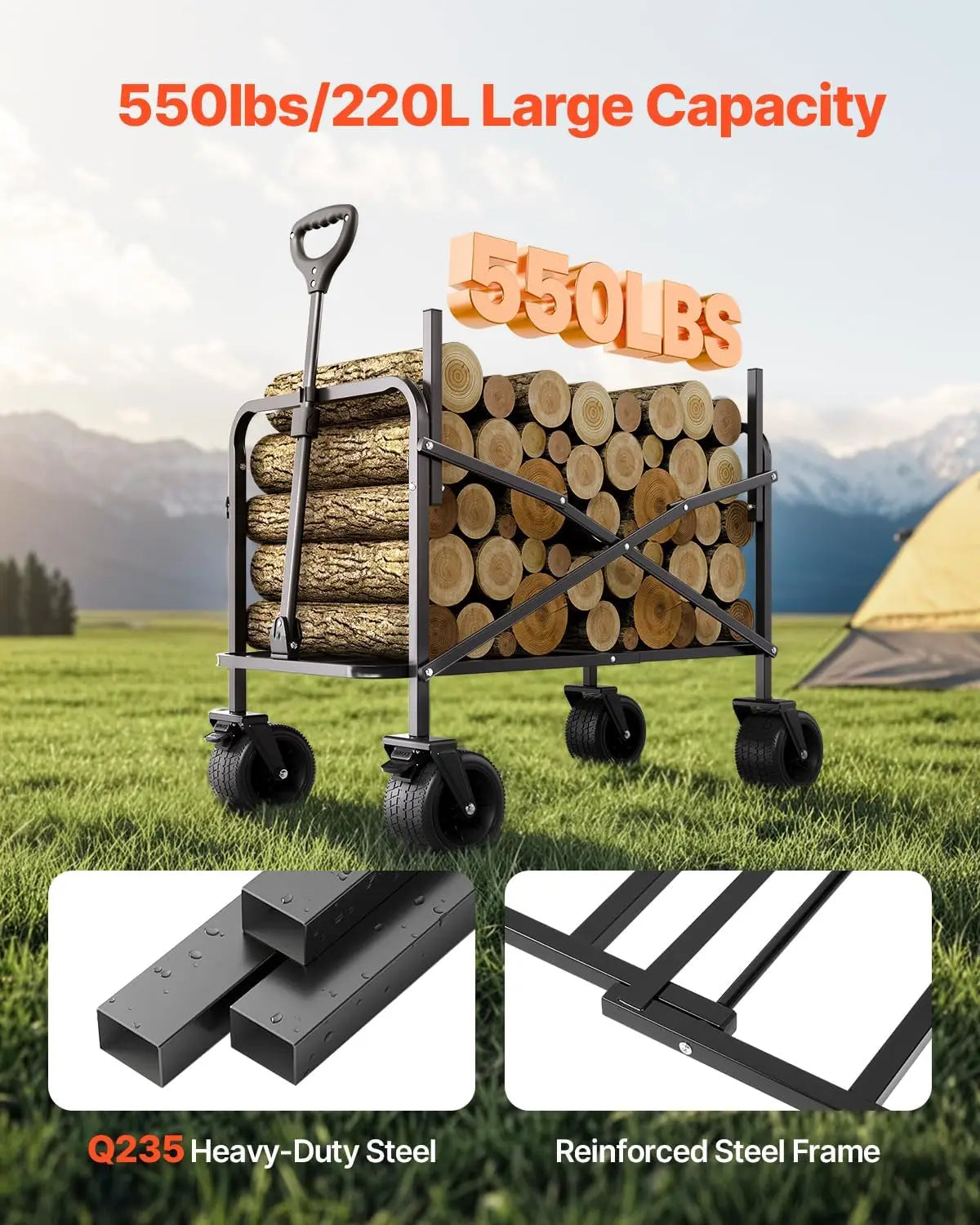 Foldable Beach Wagon Bench - 550LBS Capacity, Converts to Bench