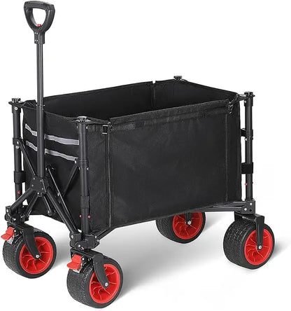 Collapsible Compact Wagon Cart, Heavy Duty 220LBS Capacity with All-Terrain Wheels & Brakes