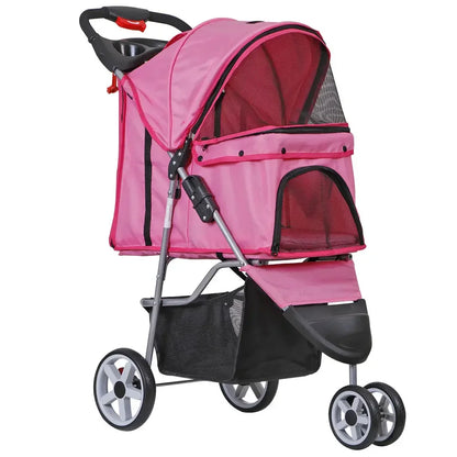 Pet Stroller Foldable - 3 Wheels with Cup Holder