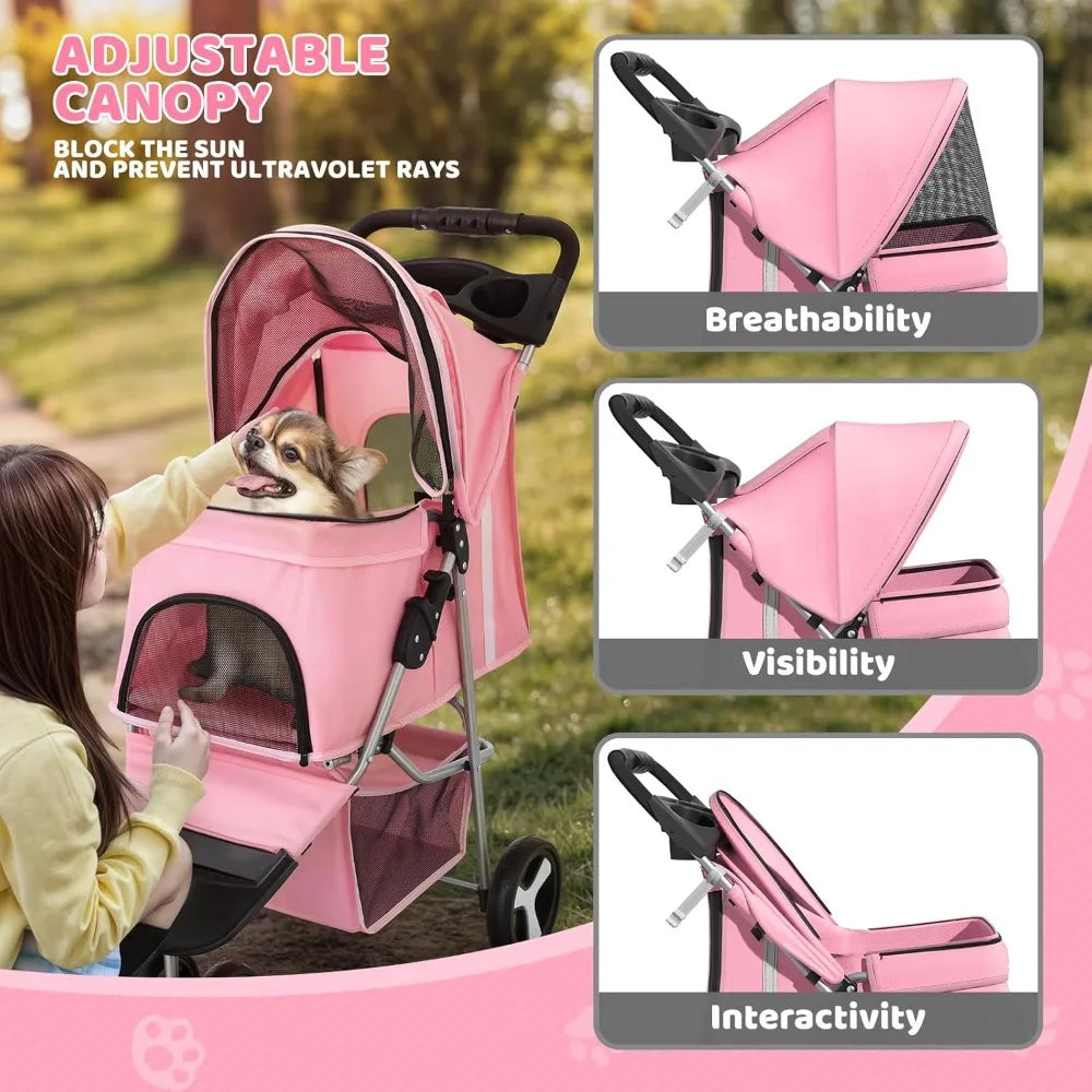 Pet Stroller - 3-Wheel, Foldable, Lightweight