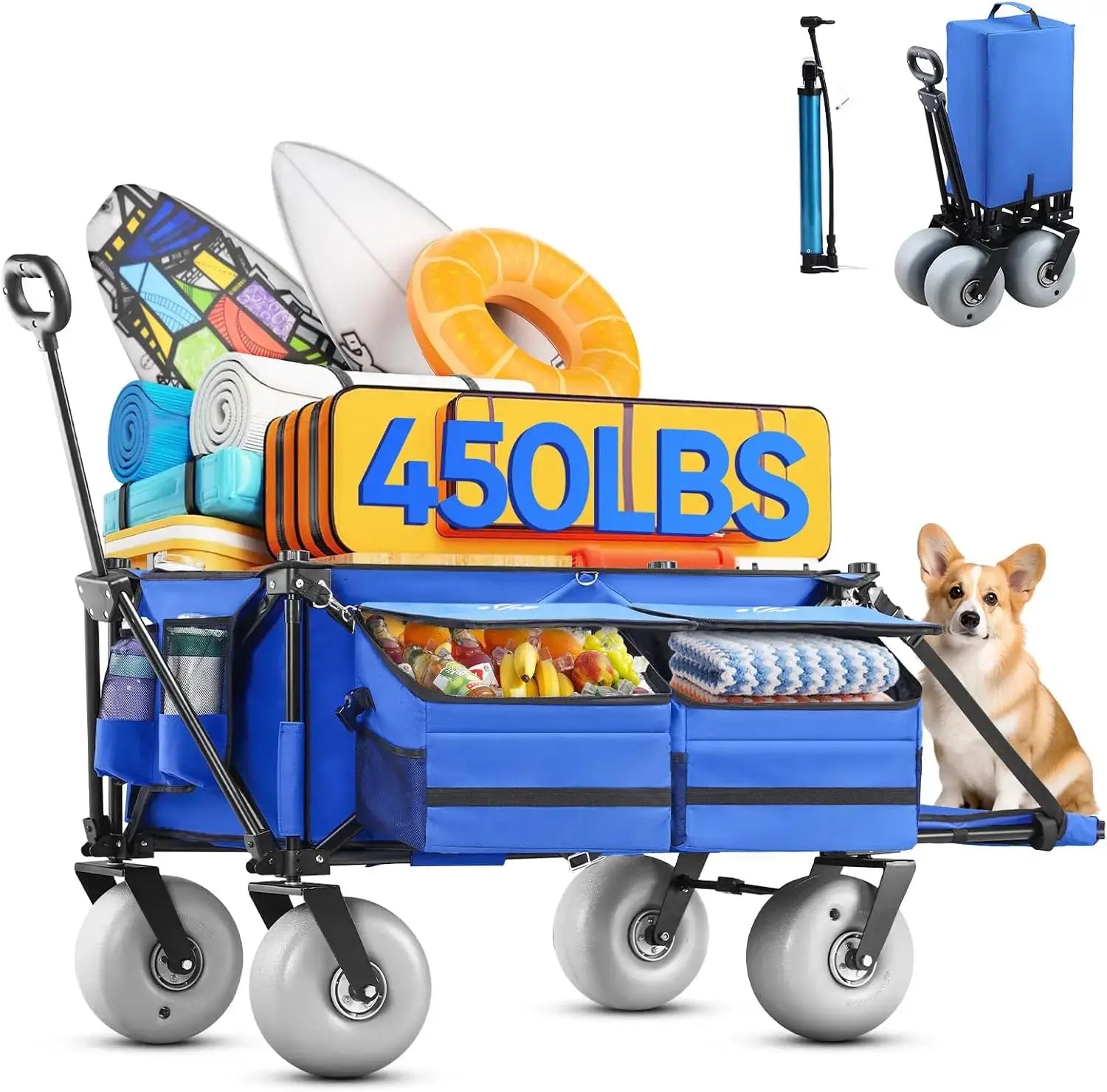 Beach Wagon with All-Terrain Balloon Wheels - Foldable