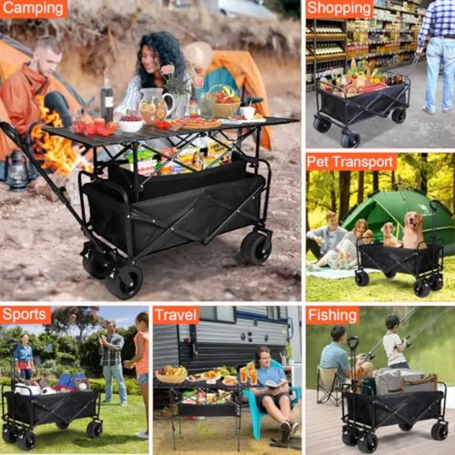 Foldable Wagon Cart with Aluminum Table 