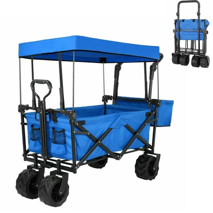 262L Collapsible Wagon cart with Removable Canopy, 115kg Capacity Push & Pull Utility Cart 600D Oxfort, Off-road wheel